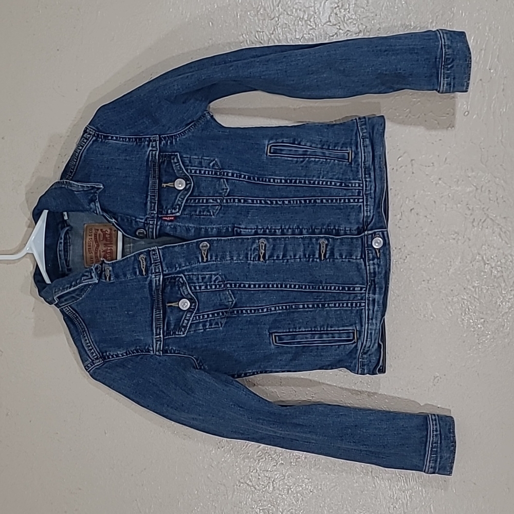Levis Denim Trucker Jacket Womens Size Small Dark Wash
